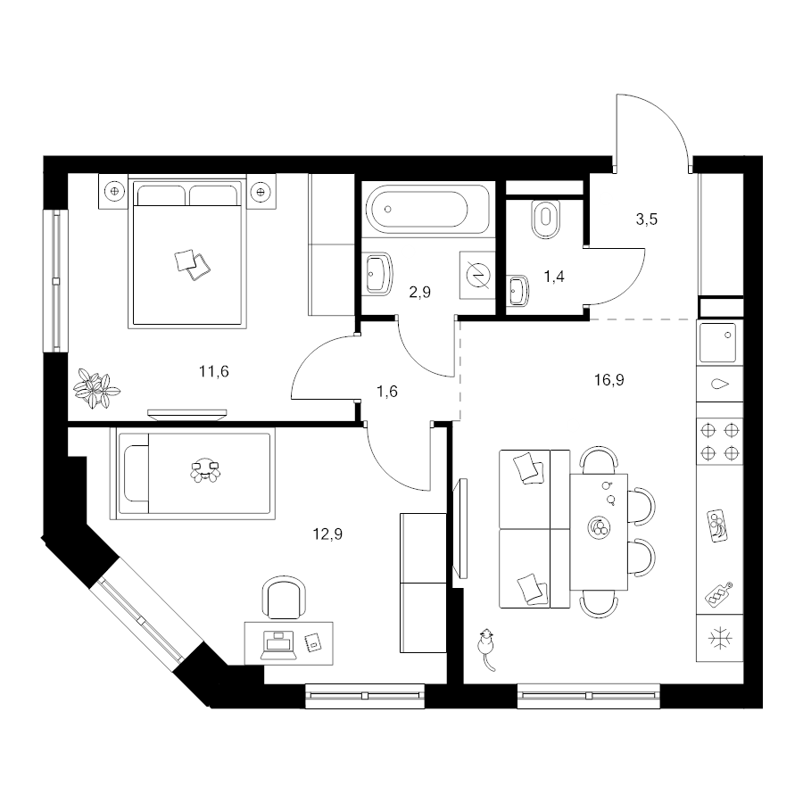 3 ккв (Евро) 50,8 м²