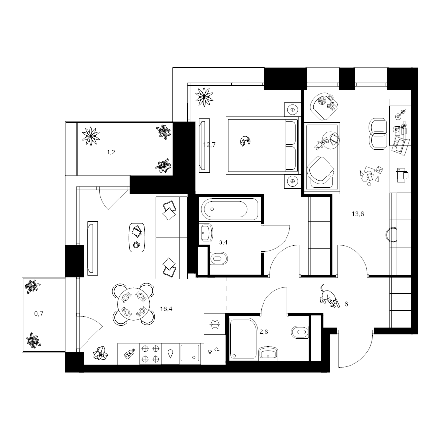 3 ккв (Евро) 56,8 м²