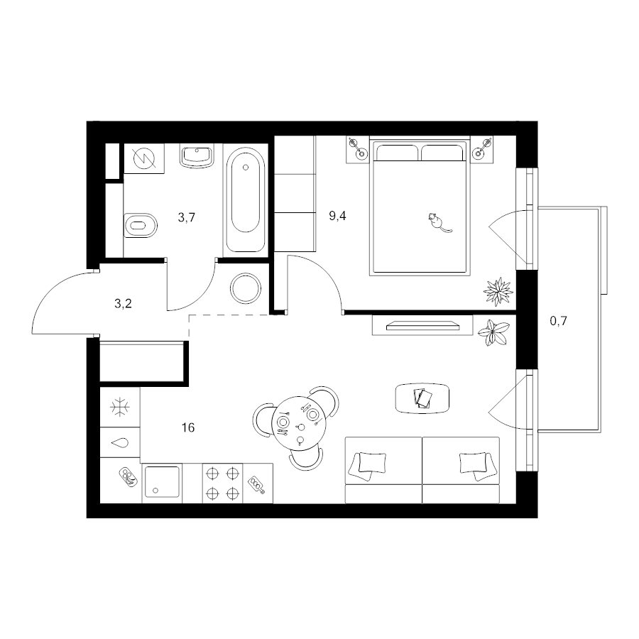 2 ккв (Евро) 33 м²