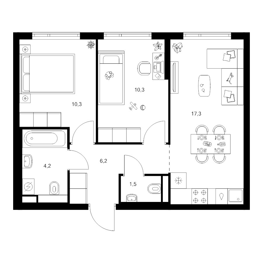 3 ккв (Евро) 49,8 м²