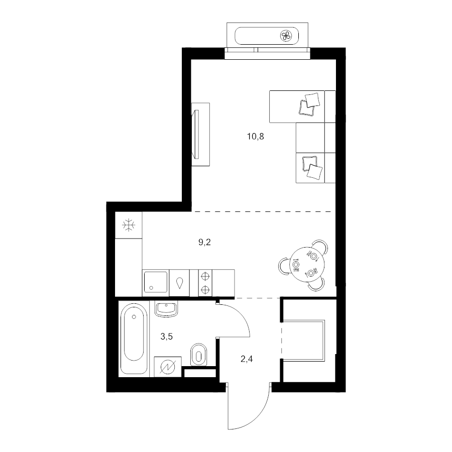 Студия 28 м²