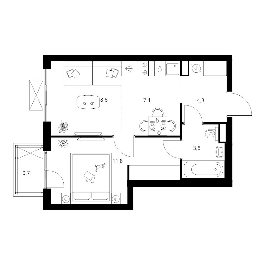 2 ккв (Евро) 35,9 м²