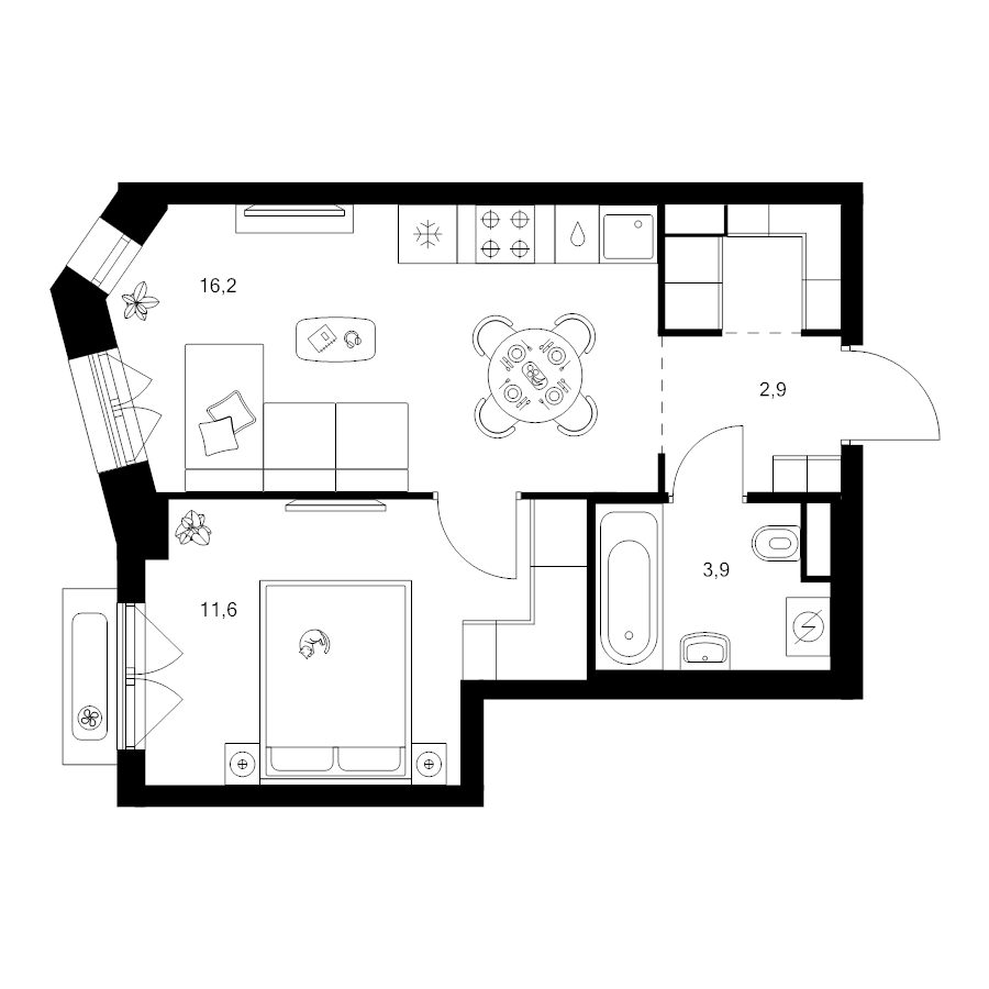 2 ккв (Евро) 36,7 м²