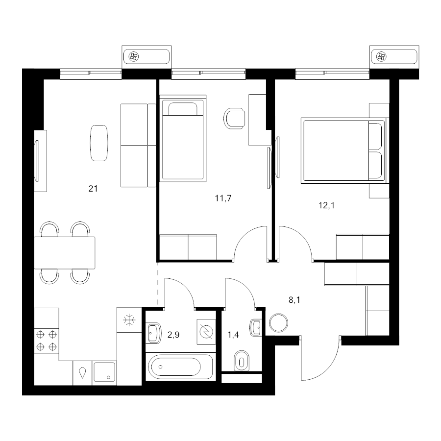 3 ккв (Евро) 57,2 м²