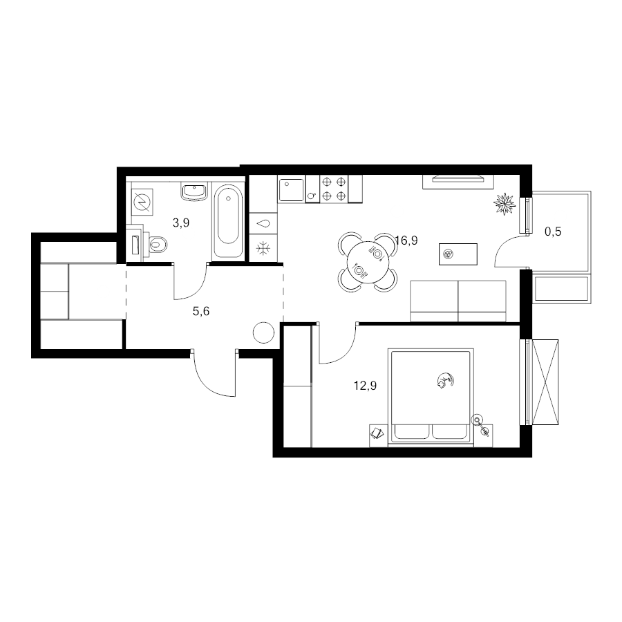 2 ккв (Евро) 43,6 м²