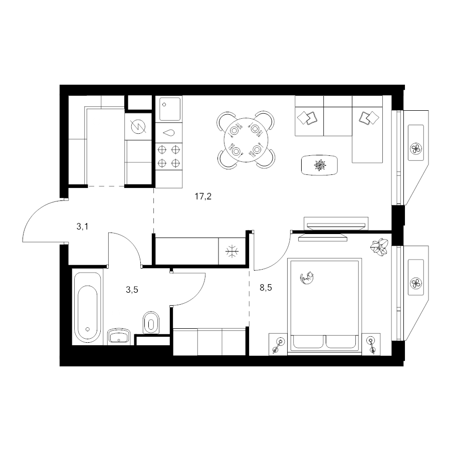 2 ккв (Евро) 38,9 м²