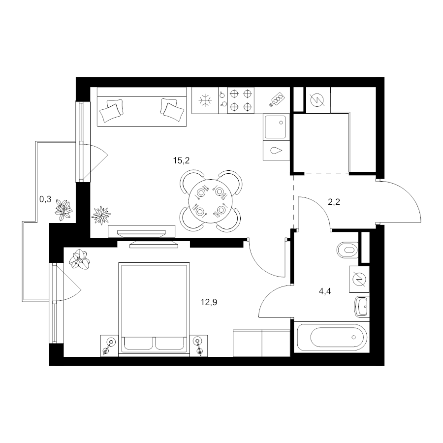 2 ккв (Евро) 38,9 м²
