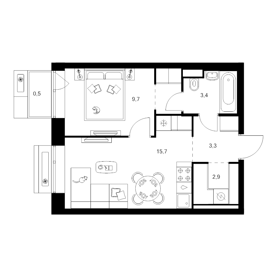 2 ккв (Евро) 37,4 м²