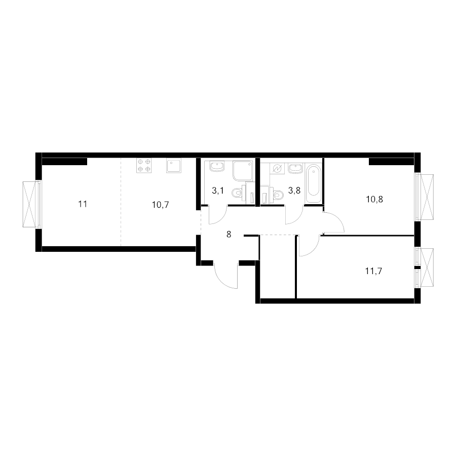 3 ккв (Евро) 61,5 м²