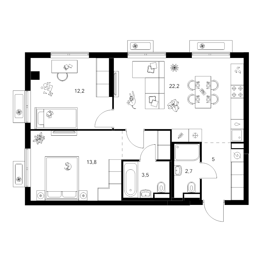 3 ккв (Евро) 62,4 м²