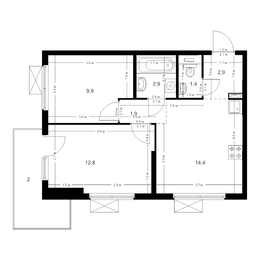 2 ккв 46,7 м²