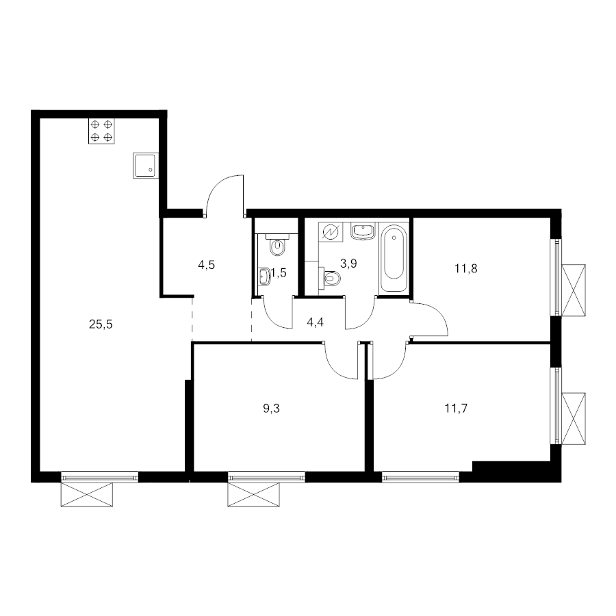 4 ккв (Евро) 70,8 м²