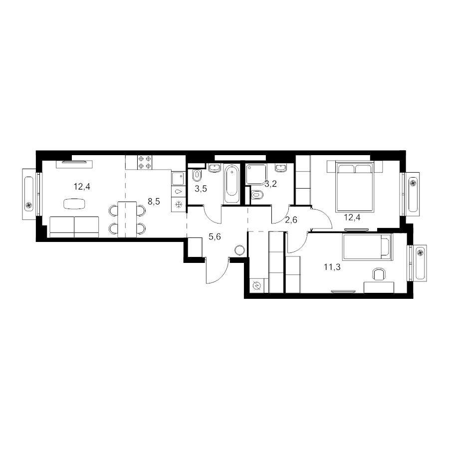 3 ккв (Евро) 63,1 м²