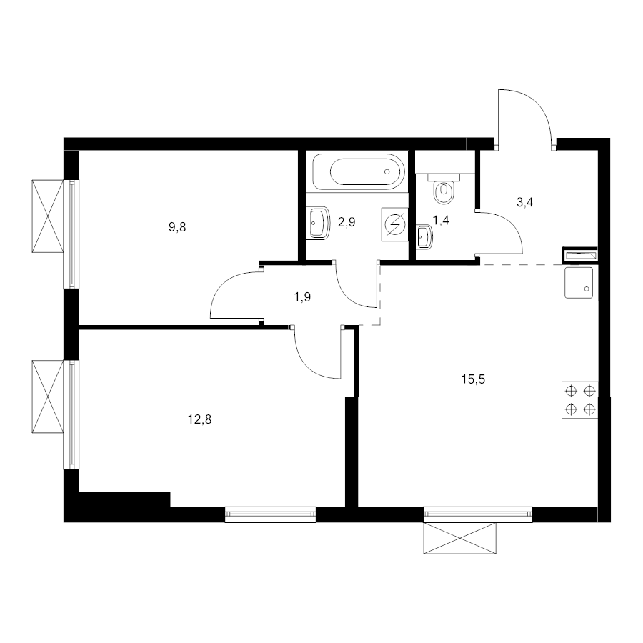 3 ккв (Евро) 47,3 м²