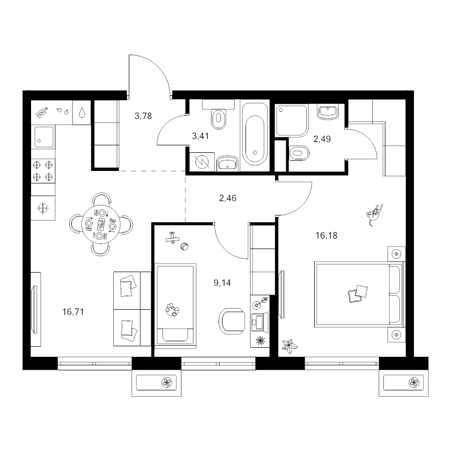 3 ккв (Евро) 54,1 м²