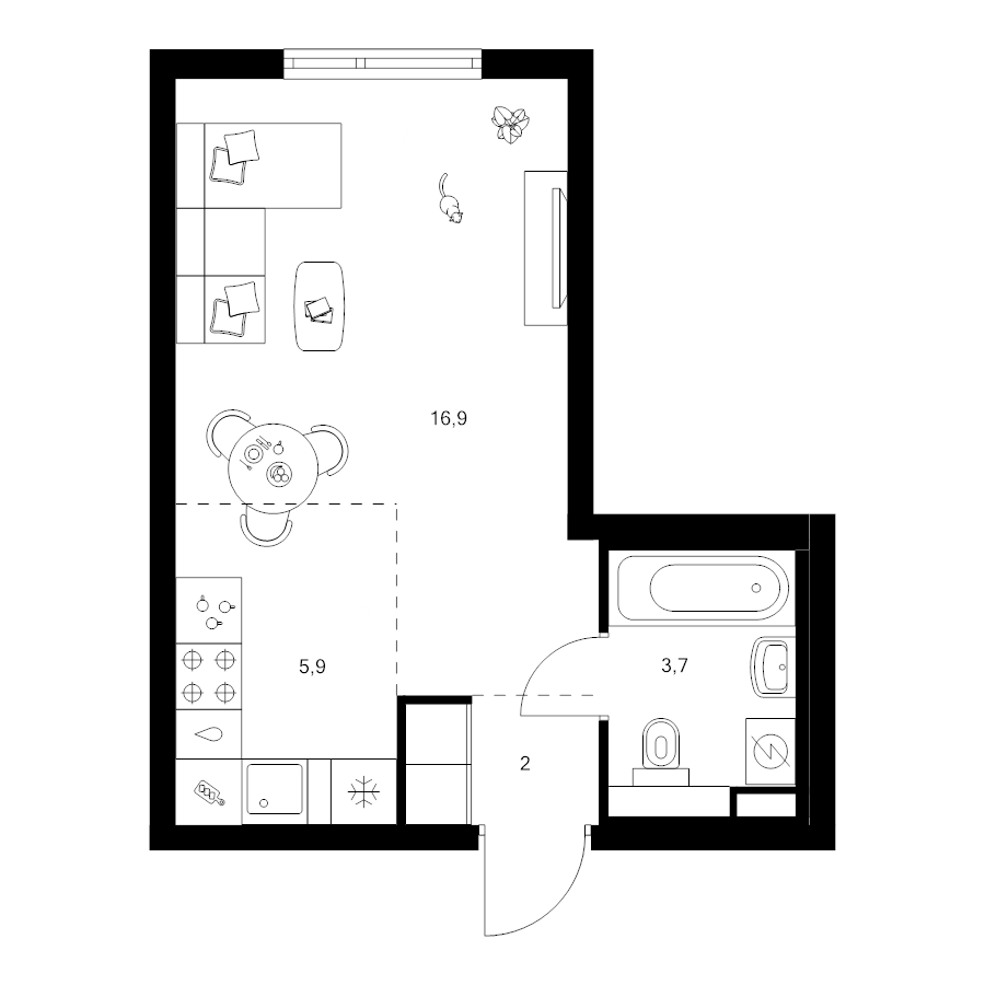Студия 28,5 м²