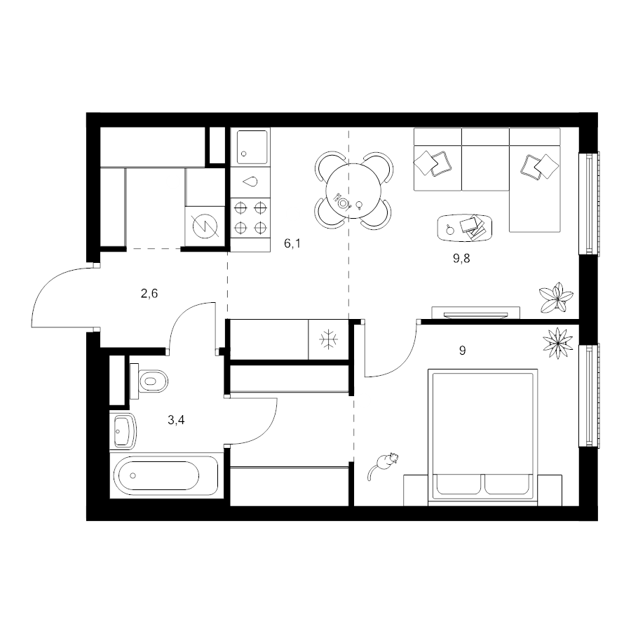 2 ккв (Евро) 37,8 м²