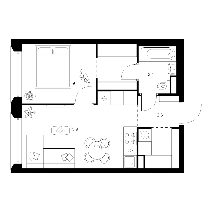 2 ккв (Евро) 37,7 м²