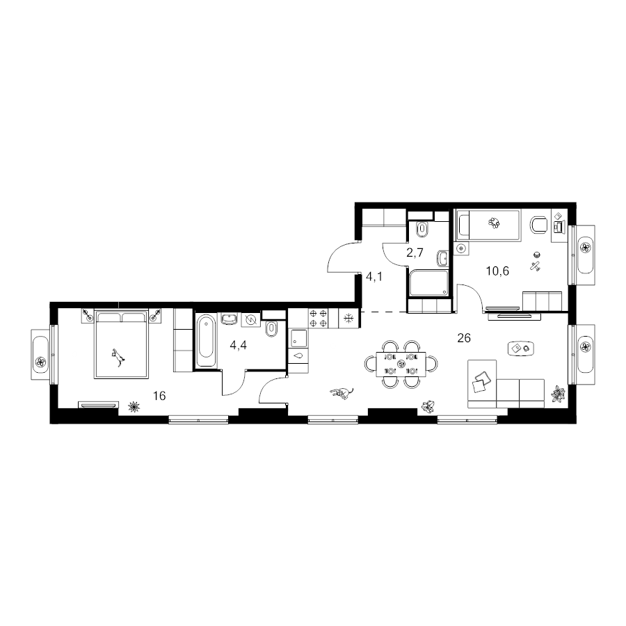 3 ккв (Евро) 63,8 м²