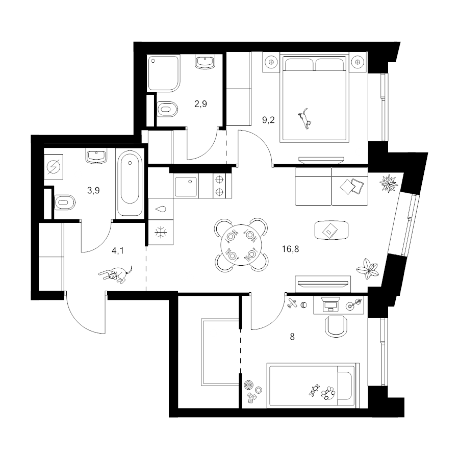 3 ккв (Евро) 50,4 м²