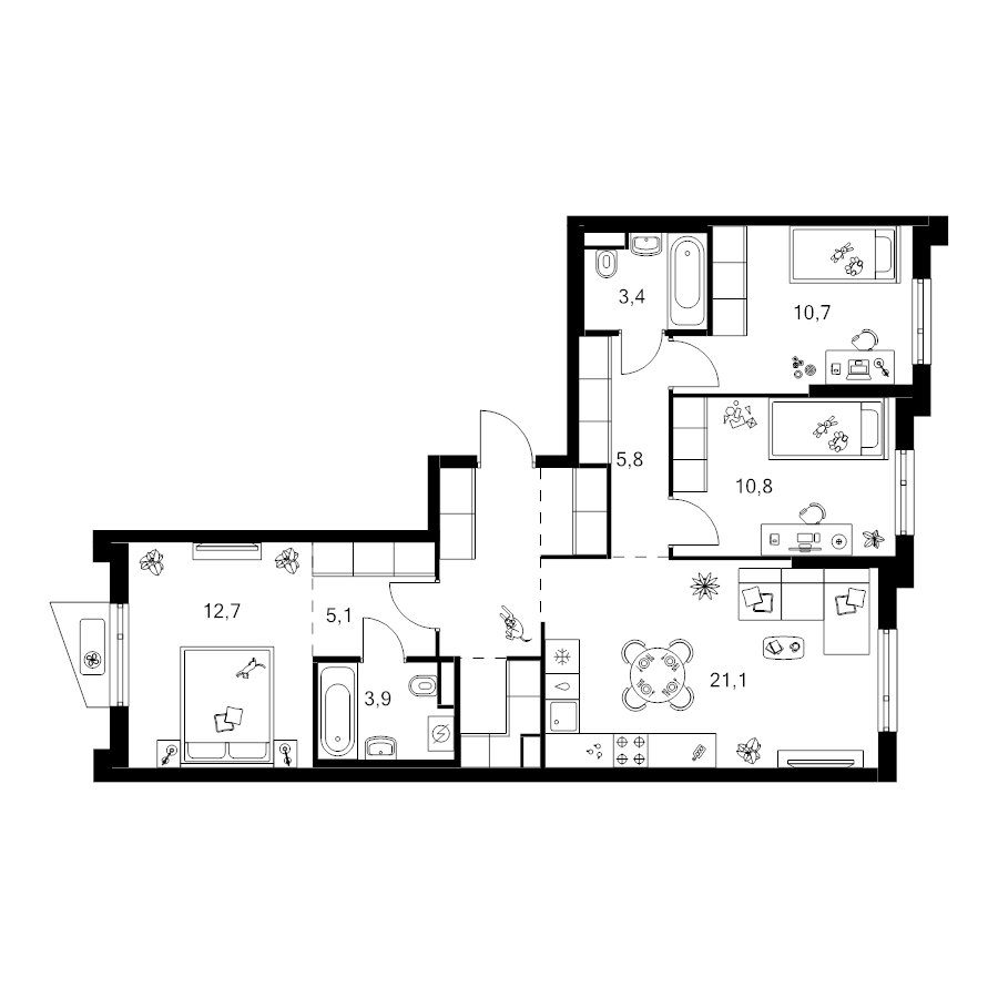 4 ккв (Евро) 82 м²