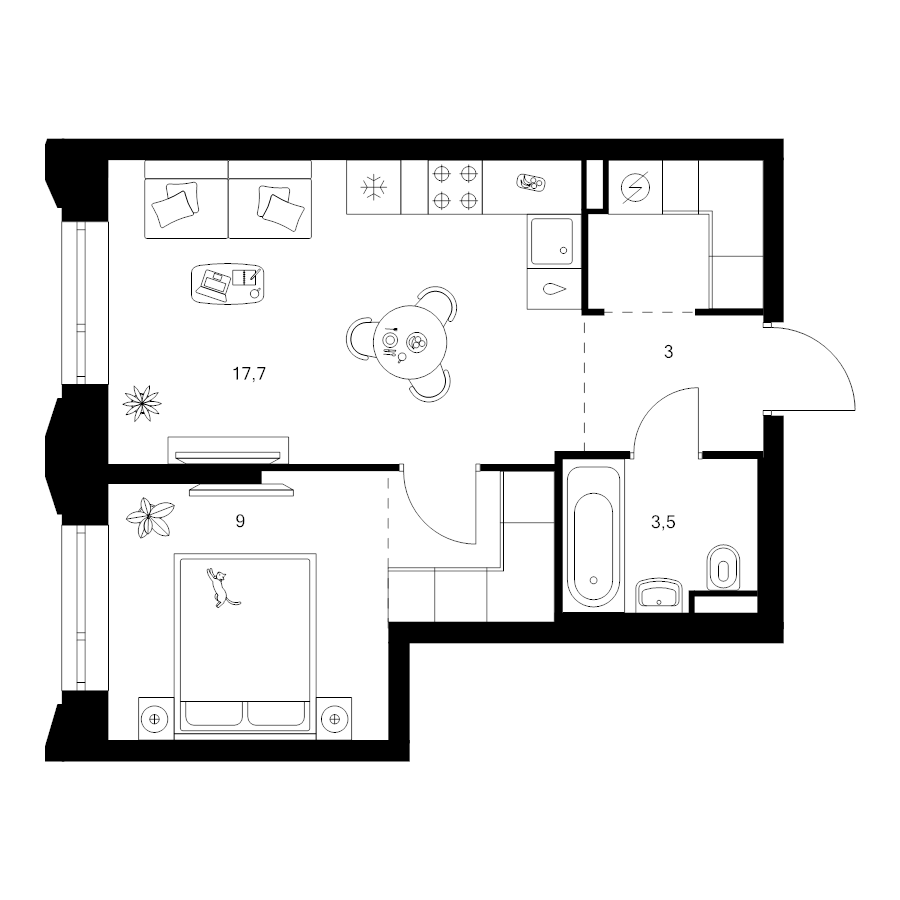 2 ккв (Евро) 39,4 м²
