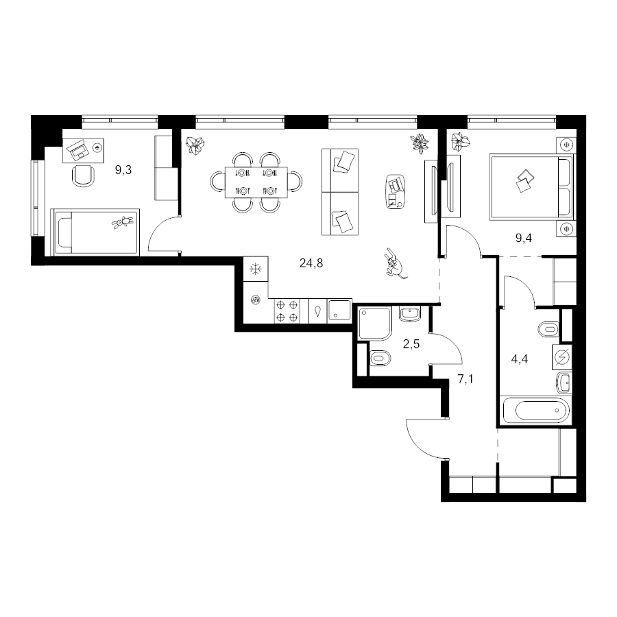 3 ккв (Евро) 62,2 м²