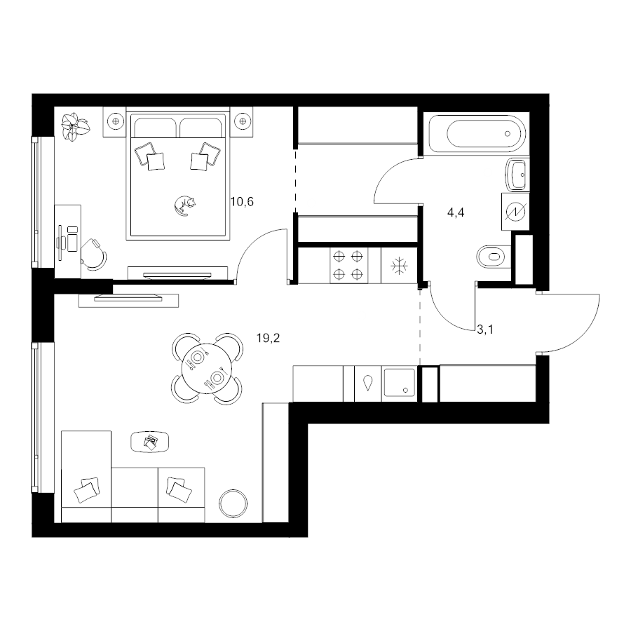 2 ккв (Евро) 41,4 м²