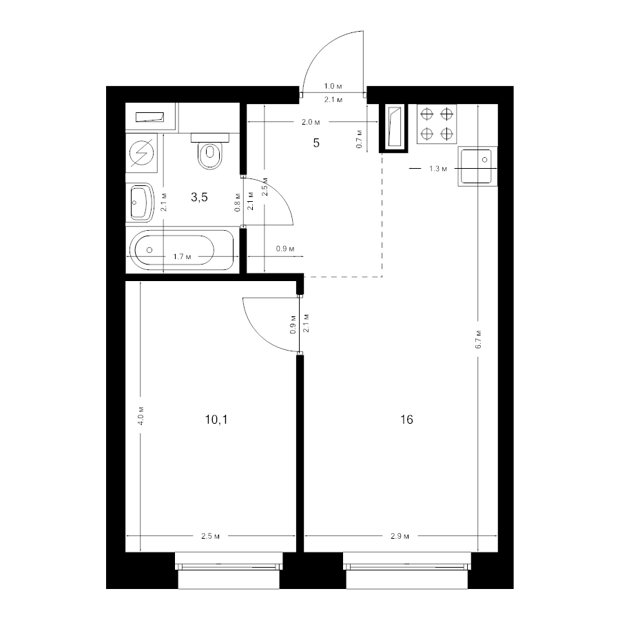 2 ккв (Евро) 34,6 м²