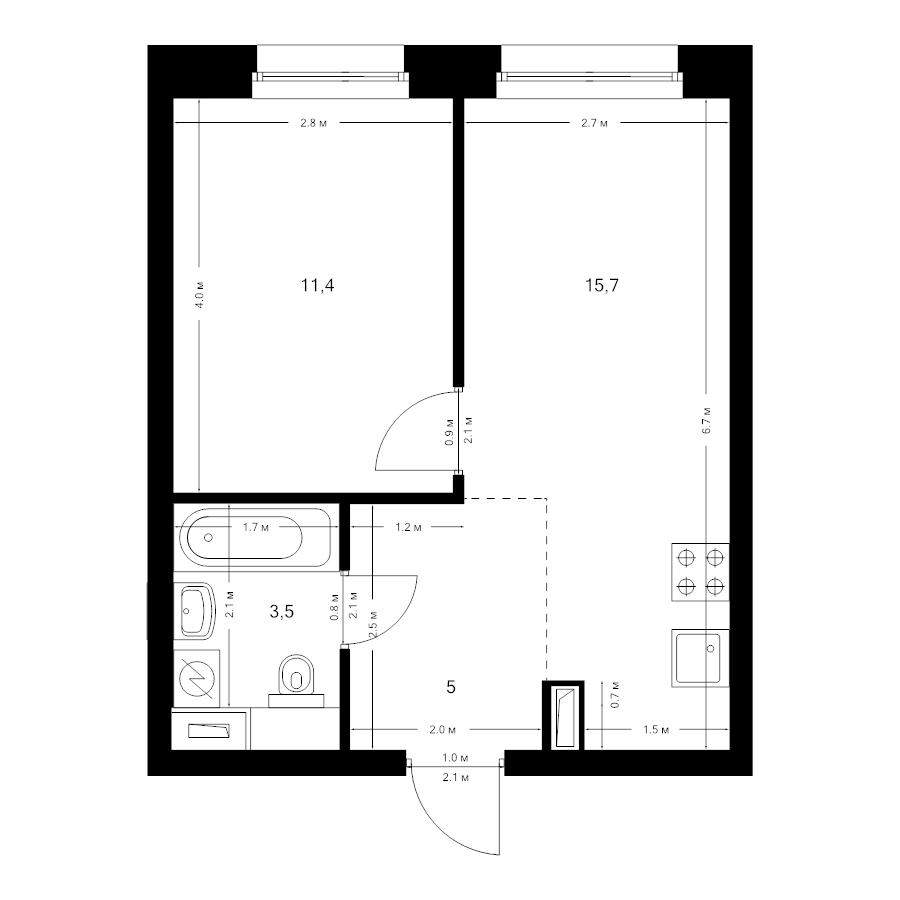 2 ккв (Евро) 35,6 м²