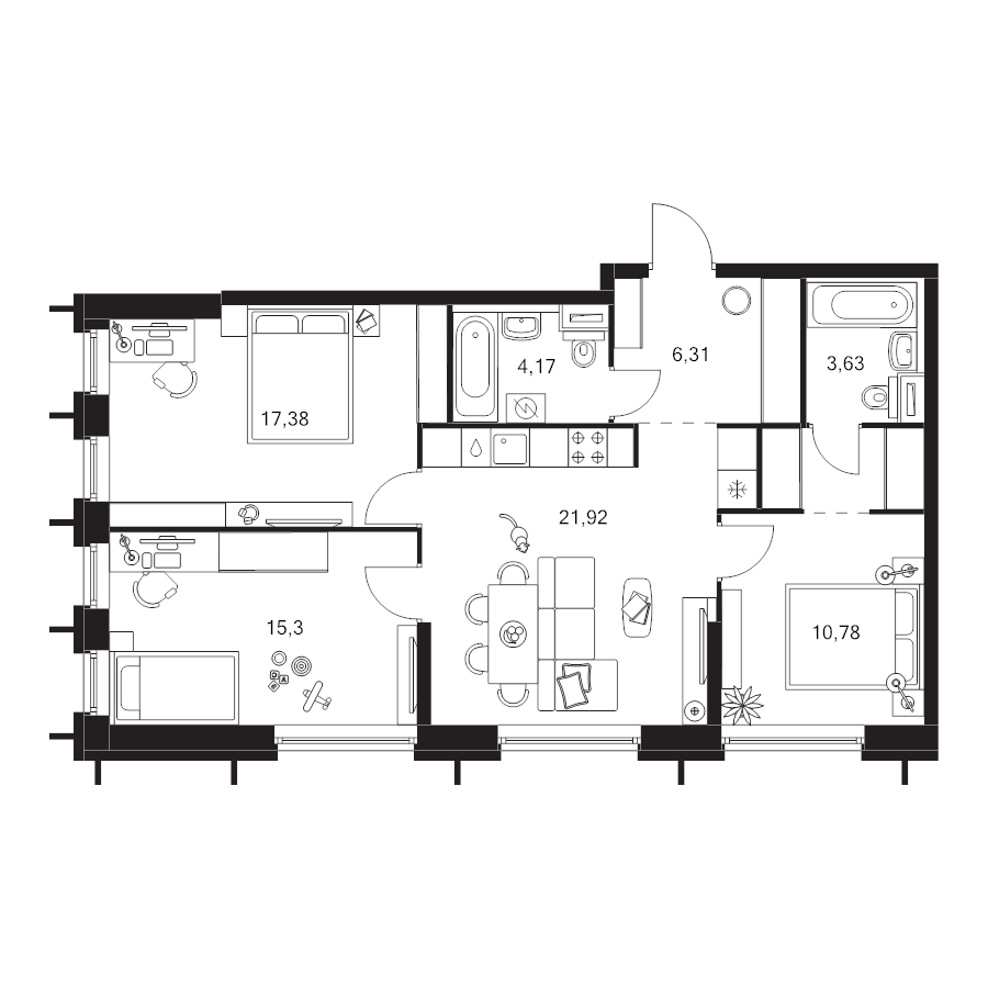 4 ккв (Евро) 82,7 м²