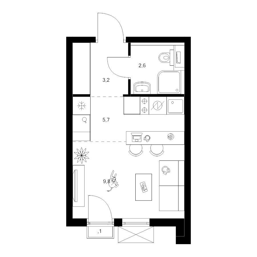Студия 21,4 м²