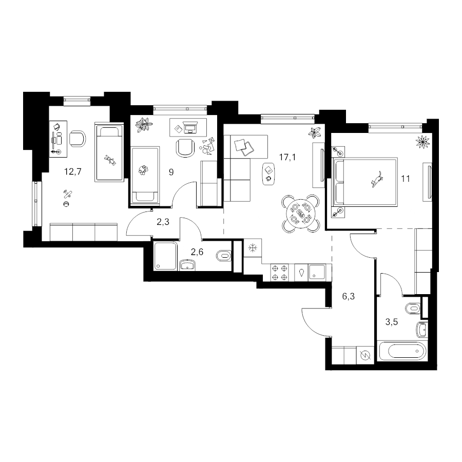 4 ккв (Евро) 68,6 м²