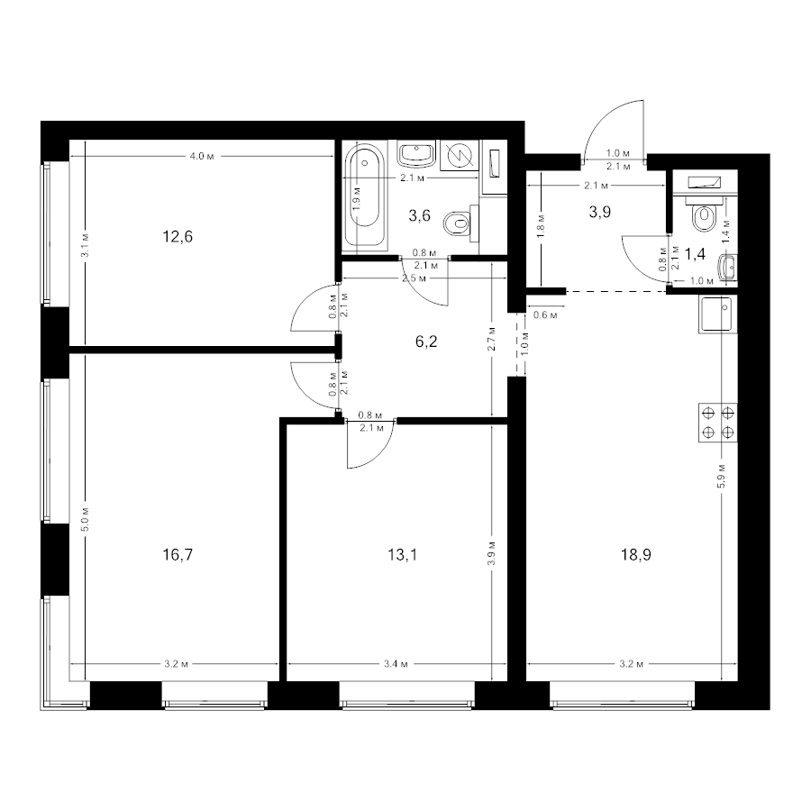 4 ккв (Евро) 76,4 м²