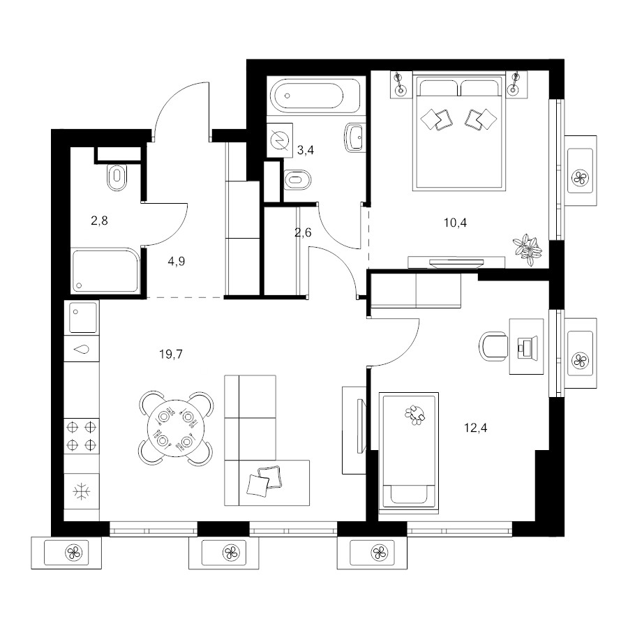 3 ккв (Евро) 56,2 м²