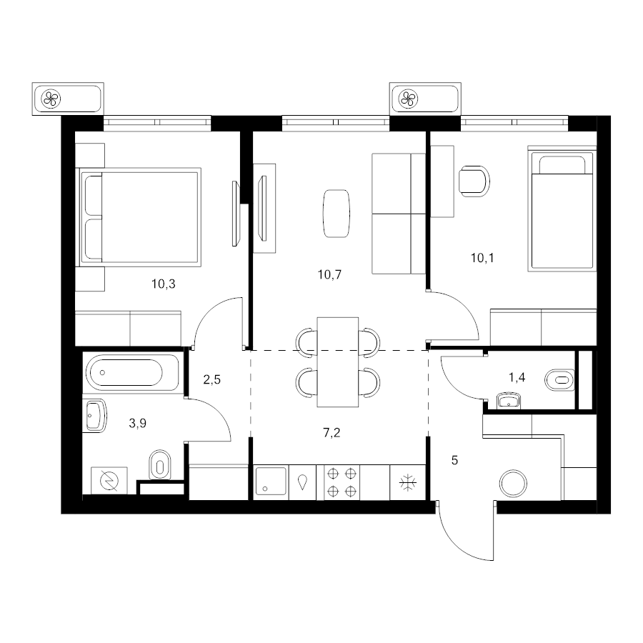 3 ккв (Евро) 51,1 м²