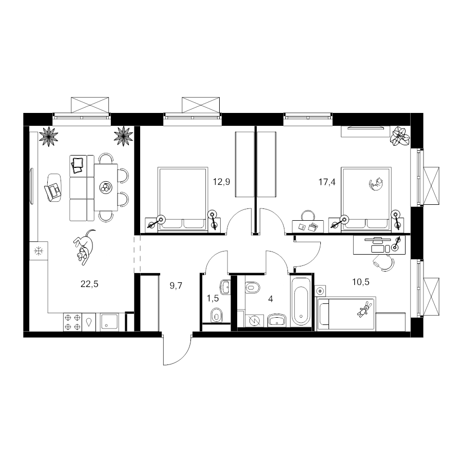 4 ккв (Евро) 79,4 м²