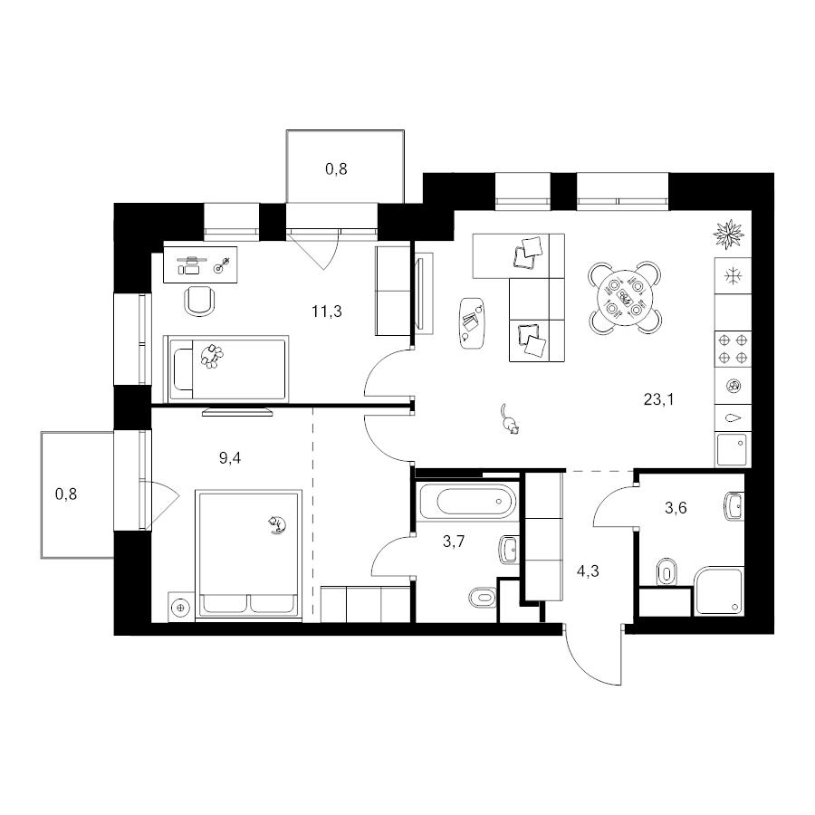 3 ккв (Евро) 62,7 м²
