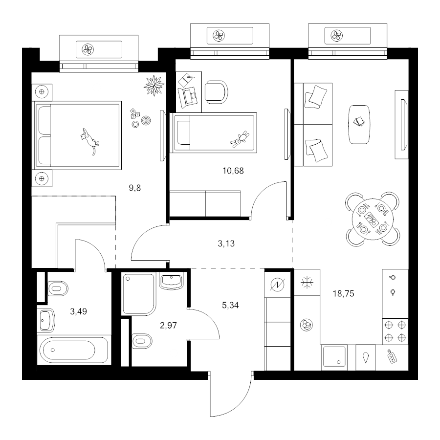 3 ккв (Евро) 57,3 м²