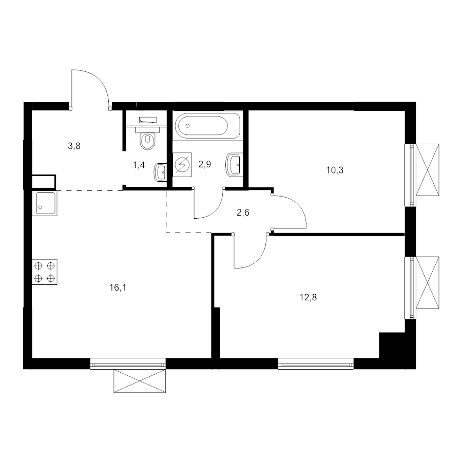 3 ккв (Евро) 49 м²