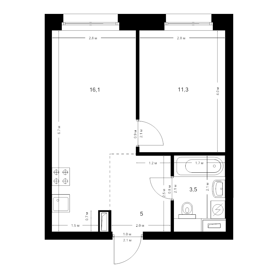 2 ккв (Евро) 35,9 м²