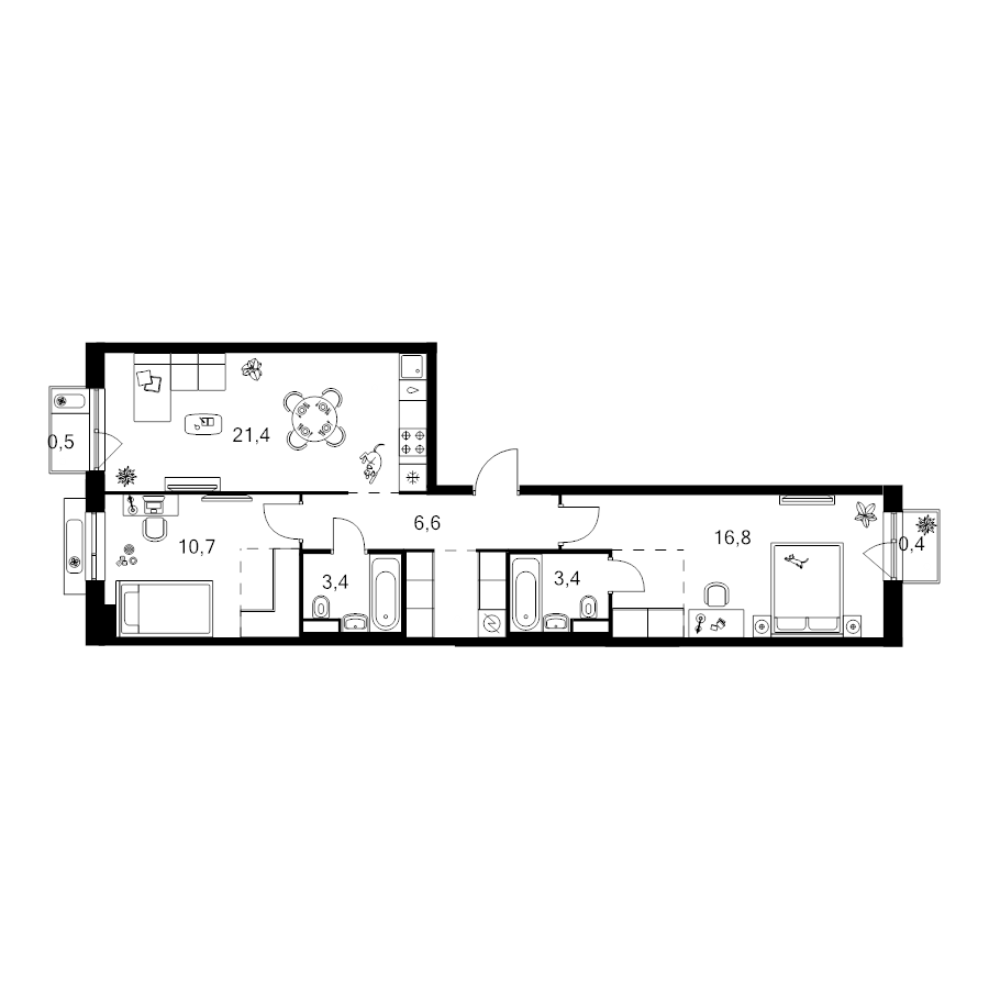 3 ккв (Евро) 72,7 м²