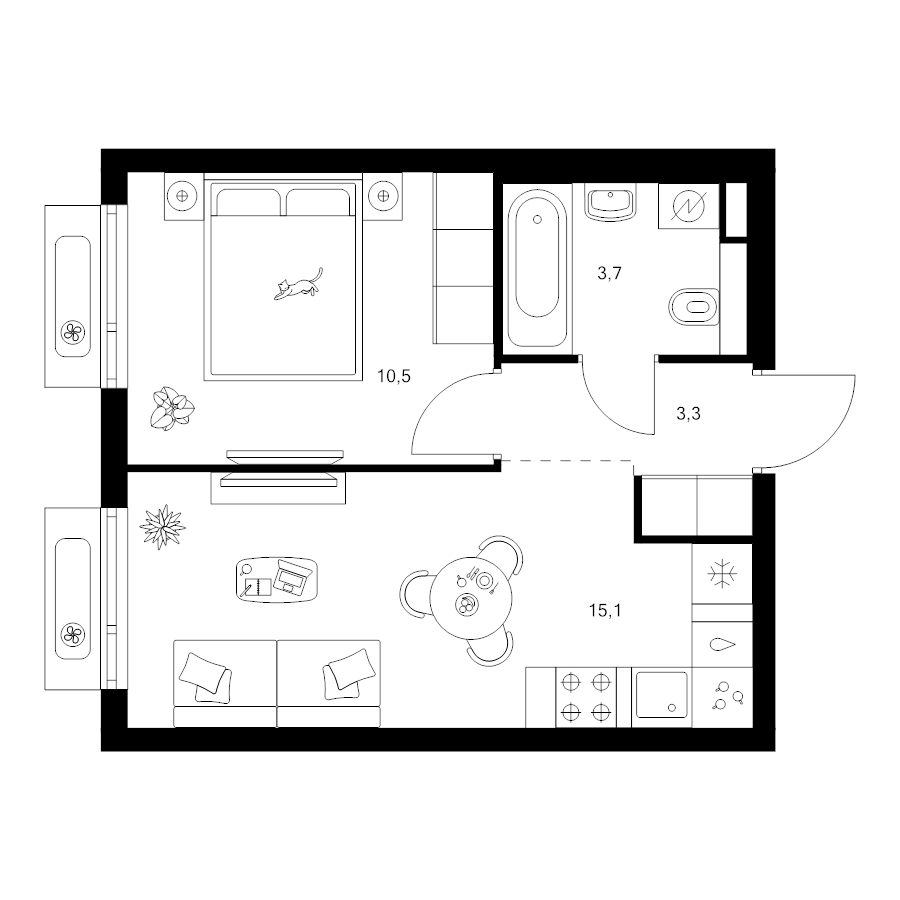 2 ккв (Евро) 32,6 м²