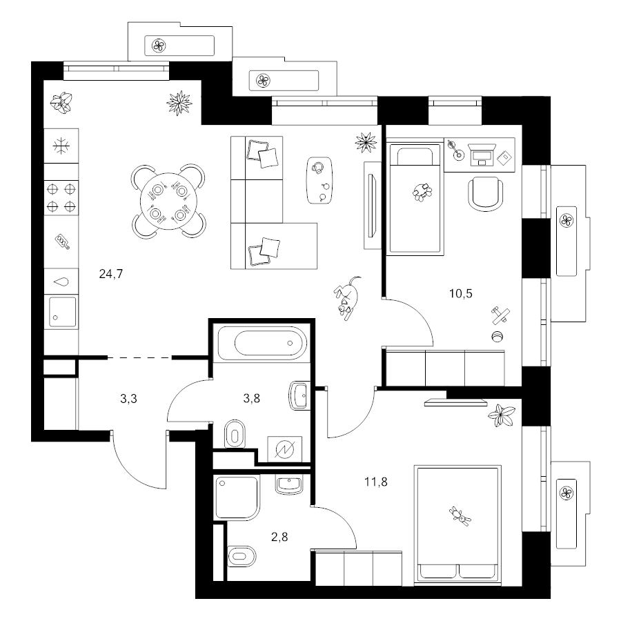 3 ккв (Евро) 56,9 м²