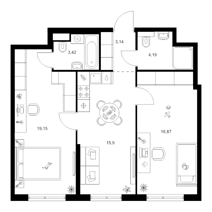 3 ккв (Евро) 62,7 м²