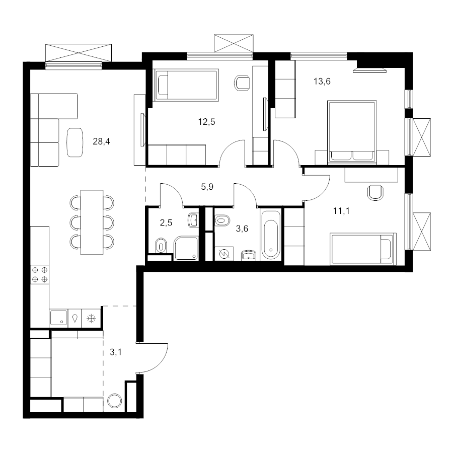 4 ккв (Евро) 86,1 м²