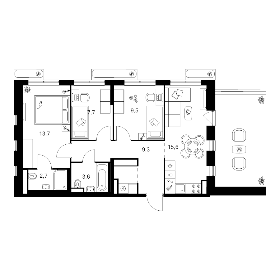 4 ккв (Евро) 69,6 м²