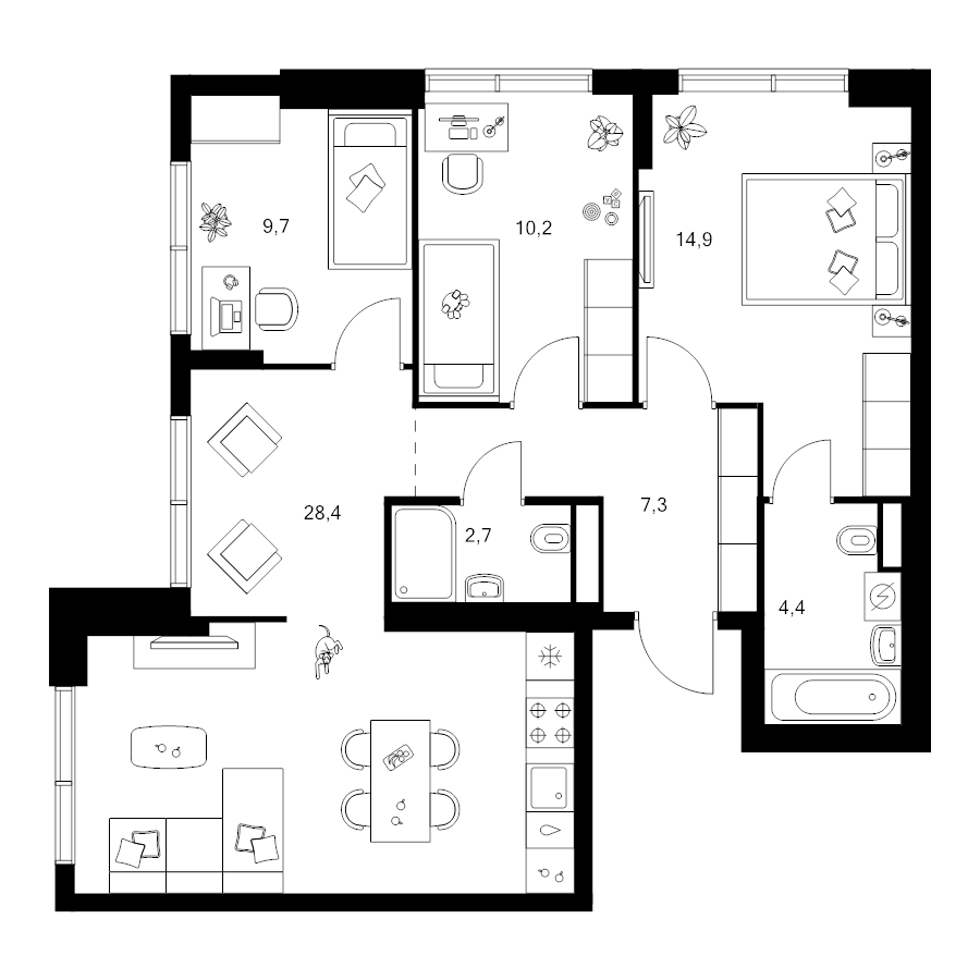 4 ккв (Евро) 77,6 м²