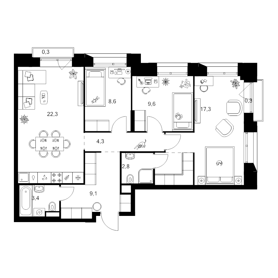 4 ккв (Евро) 81,6 м²