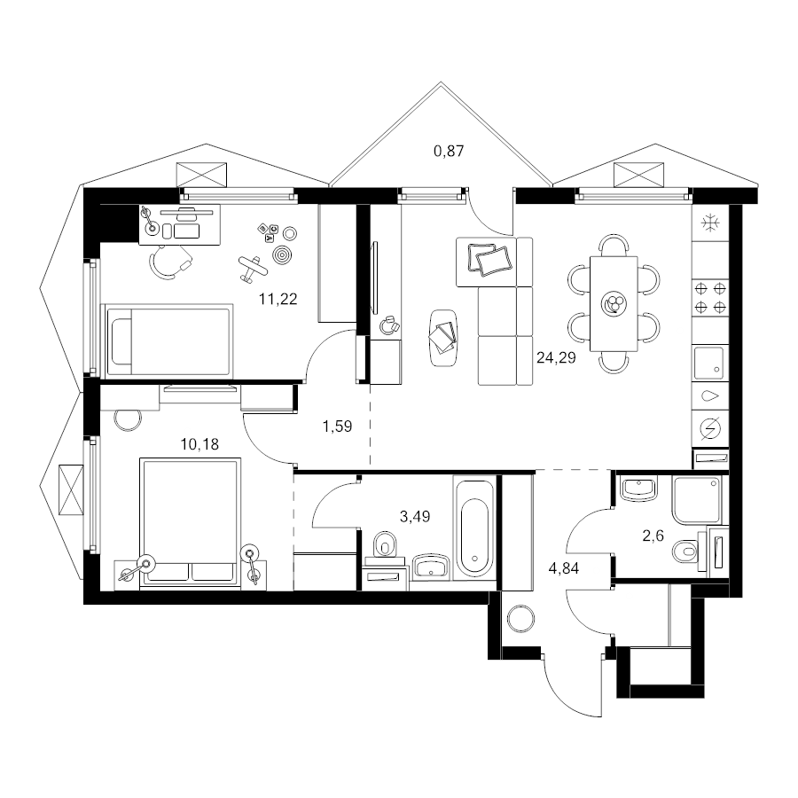 3 ккв (Евро) 62,8 м²